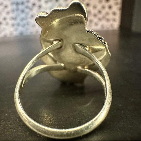 Sterling Silver Turquoise Two Stone Intricate Silver Work Leaves Southwestern - Picture 4 of 8